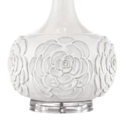 Possini Euro Design Natalia Modern Country Cottage Table Lamp 27" Tall White Ceramic Glaze Textured Floral Drum Shade For Bedroom Living Room Bedside -Famous Lighting Store GUEST 00bd0ea0 d270 407e a19c 20edaa123f86