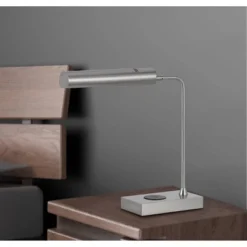 17.5" Metal LED Desk Lamp With Wireless Charging Brushed Steel (Includes LED Light Bulb) - Cal Lighting