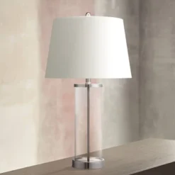 360 Lighting Coastal Table Lamps 26" High Set Of 2 Clear Glass Fillable Steel White Tapered Shade For Living Room Family Bedroom Bedside -Famous Lighting Store GUEST 02c92aaf f34d 4281 8d74 98f027d4a843