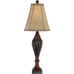 Regency Hill Traditional Table Lamp 28.5" Tall Carved Two Tone Brown Urn Shaped Beige Fabric Shade For Living Room Family Bedroom Bedside -Famous Lighting Store GUEST 04e973d3 201f 48df ac85 09dc5cd1b850
