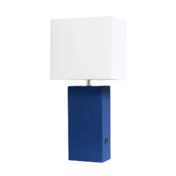21" Lexington Leather Base Modern Home Decor Bedside Table Lamp With USB Charging Port And Fabric Shade - Lalia Home -Famous Lighting Store GUEST 0545499c 5e07 4c6d b25b 8dcec581e592