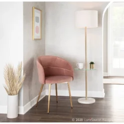 Chloe Contemporary Shelf Floor Lamp With Marble Base/Glass Shelf And Linen Shade White (Includes LED Light Bulb) - LumiSource -Famous Lighting Store GUEST 06f71c07 acf6 414c a95a 41b63d965f87