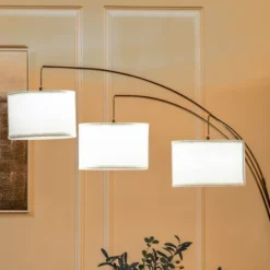 HOMCOM Arc Floor Lamp With 3 Hanging Drum Shape Lampshade, Flexible Steel Pole And Marble Round Base, Black/White -Famous Lighting Store GUEST 07a8dccc be8b 44fa 96da 5e1cfcb0b525