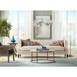 Possini Euro Design Roxie Modern Floor Lamp Standing 65 1/2" Tall Brushed Nickel Sheer Linen Double Drum Shade For Living Room Bedroom Office House -Famous Lighting Store GUEST 08929d60 e93f 45c5 b9a9 a1bd28b63482