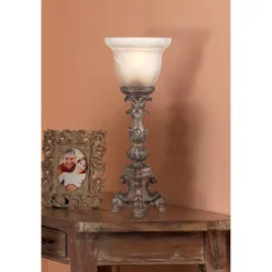 Regency Hill French LED Uplight Desk Table Lamp 18" High Beige Wash Candlestick Alabaster Glass Shade For Bedroom Bedside Office -Famous Lighting Store GUEST 08e6f0e2 da94 422f 8b2a 36575c4c1e69
