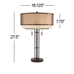Franklin Iron Works Andes Modern Industrial Table Lamp 27 1/2" Tall Oil Rubbed Bronze Metal Stacked Double Fabric Drum Shade For Bedroom Living Room -Famous Lighting Store GUEST 0911ce07 53bc 48d9 bb54 ce9bbd3590da