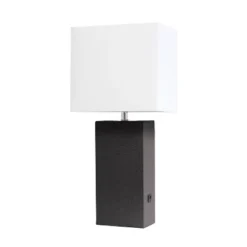21" Lexington Leather Base Modern Home Decor Bedside Table Lamp With USB Charging Port And Fabric Shade - Lalia Home -Famous Lighting Store GUEST 0be55981 3774 4e66 b7c4 2c48f89e3ce1