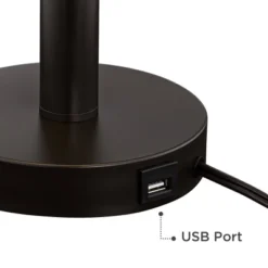 Franklin Iron Works Bernie Industrial Table Lamps 25" High Set Of 2 Rich Bronze With USB Charging Port Tan Drum Shade For Bedroom Living Room Bedside -Famous Lighting Store GUEST 0c5b7160 e708 4a8d 8e5b a6e7ad5b377e