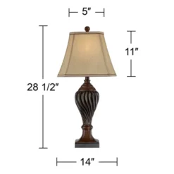 Regency Hill Traditional Table Lamp 28.5" Tall Carved Two Tone Brown Urn Shaped Beige Fabric Shade For Living Room Family Bedroom Bedside -Famous Lighting Store GUEST 0cb6b98e d843 416e b142 1d58a83b6a83