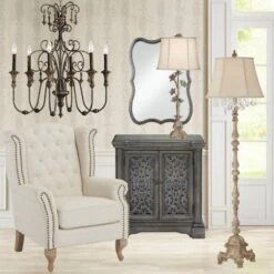 Barnes And Ivy Traditional Floor Lamp 63.5" Tall Distressed Candlestick Crystal Glass Beading Cream Bell Shade For Living Room Reading -Famous Lighting Store GUEST 0d26788a 366e 4b6c 8f4b 20ed8eefe7ba