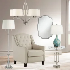 360 Lighting Karl Modern Floor Lamp Standing 63 3/4" Tall Brushed Nickel Metal White Tapered Drum Shade For Living Room House Bedroom Office Family -Famous Lighting Store GUEST 10fd2bf1 69cd 488e aa89 9a4778563bdb