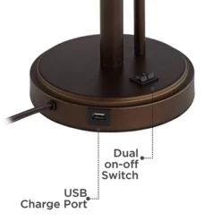 Possini Euro Design Traverse Modern Table Lamps 29" Tall Set Of 2 With USB Charging Port Gooseneck LED Bronze Oatmeal Shade For Bedroom Living Room -Famous Lighting Store GUEST 133a747a 9b91 4f5b 937a 68842d99c766