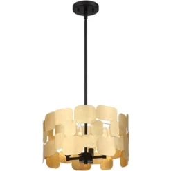 Possini Euro Design Stella Black Pendant Chandelier 15" Wide Modern Gold Leaf Drum Shade 4-Light Fixture For Dining Room House Foyer Kitchen Island -Famous Lighting Store GUEST 13a0743c 5763 4907 bac4 591ce6fbcc9f