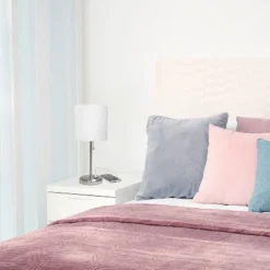 19.5" Bedside USB Port Feature Metal Table Desk Lamp Brushed Steel With White Fabric Shade - Creekwood Home -Famous Lighting Store GUEST 14ff0011 8feb 4174 9e33 14d12bac0ec6