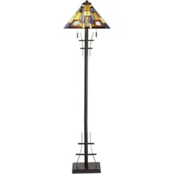 Robert Louis Tiffany Asian-Inspired Floor Lamp 62" Tall Bronze Iron Tiffany Style Jewel Tone Art Glass Shade For Living Room Reading Bedroom Office -Famous Lighting Store GUEST 16476259 f3b8 4a71 9c62 3db89eab026e