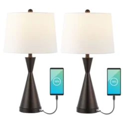 (Set Of 2) 26" Colton Classic French Country Iron LED Table Lamp With USB Charging Port (Includes LED Light Bulb) - JONATHAN Y -Famous Lighting Store GUEST 17c3dfa8 6961 47db 96df 585baf96f0f2