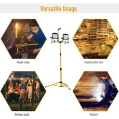 HOMCOM 10,000 Lumen Dual Head LED Work Lights Weather Resistant With Telescoping Adjustable Tripod Stand, Rotating Lamps -Famous Lighting Store GUEST 19b1cffe 3c90 4f10 8c36 bad2e5eac3ec