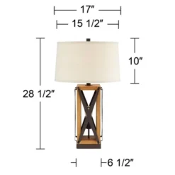 Franklin Iron Works Gaines Rustic Farmhouse Table Lamp 28 1/2" Tall Bronze Wood With LED Nightlight Off White Burlap Drum Shade For Bedroom House Home -Famous Lighting Store GUEST 1a140106 fd32 468a a9c9 332d0d134b4a