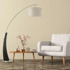 FC Design 71.5" Tall Drum Shade Arched Floor Lamp With Unique Black Wood Pole And Metal Base -Famous Lighting Store GUEST 1b6d3959 36c5 452e 8be0 22e9daaeafcf