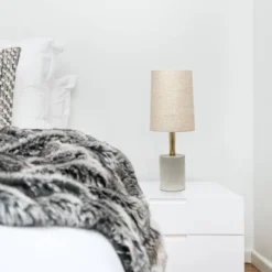 Concrete Table Lamp With Linen Shade Antique Brass - Lalia Home -Famous Lighting Store GUEST 1ccce30b cff4 4468 9cdf ea809ca11550