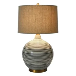 Textured Striped Ceramic Table Lamp With Linen Shade (Includes LED Light Bulb) Black/White/Gray - Storied Home -Famous Lighting Store GUEST 1e0c4803 d4c4 42c7 aec9 943b7dc86104