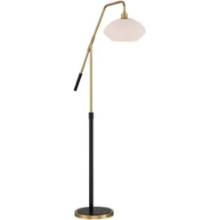 Possini Euro Design Modern Arc Floor Lamp 63 1/2" Tall Warm Gold Black Metal Milky White Glass Shade For Living Room Reading House -Famous Lighting Store GUEST 2083c26c 12c8 4457 ad82 e3599578a9bc