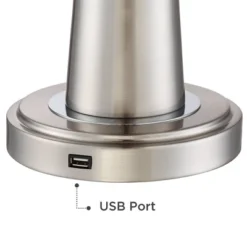 360 Lighting Karla Modern Table Lamps 25" High Set Of 2 Brushed Steel Column With USB Charging Port White Fabric Shade For Bedroom Living Room Desk -Famous Lighting Store GUEST 23e5d086 cf02 42e8 a68f 508b548a38d1