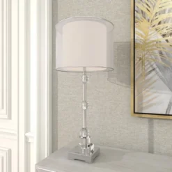 Glass Table Lamp With Drum Shade Silver - Olivia & May -Famous Lighting Store GUEST 2470de94 d315 4f56 8629 165bbbc95695