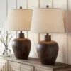 Regency Hill Glenn Rustic Farmhouse Table Lamps 27" Tall Set Of 2 Dark Terra Cotta Tapered Fabric Drum For Bedroom Living Room Bedside Nightstand Home -Famous Lighting Store GUEST 24aa9b92 bcbe 4a3c b5e3 517acbd4ea39