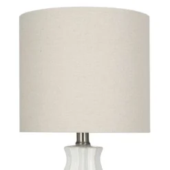 19" Textured Ceramic Accent Table Lamp With Linen Shade (Includes LED Light Bulb) White - Cresswell Lighting -Famous Lighting Store GUEST 24d6860e 4dde 4f25 8077 1f218ae02fe1