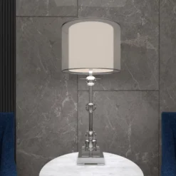 Glass Table Lamp With Drum Shade Silver - Olivia & May -Famous Lighting Store GUEST 255416a4 d3f2 4f02 89f4 8510e9d27ade