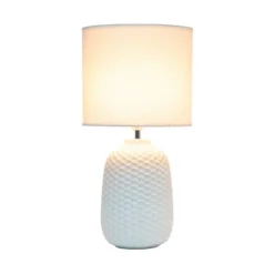 20.4" Traditional Ceramic Purled Texture Bedside Table Desk Lamp With White Fabric Drum Shade Off-White - Simple Designs