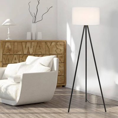 61.25" Metal Tripod Floor Lamp with Linen Shade Black/White - Cresswell Lighting 61.25" Metal Tripod Floor Lamp With Linen Shade Black/White - Cresswell Lighting -Famous Lighting Store GUEST 28188b6d 1900 45bd a338 9f88cc8e04a6