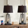 Franklin Iron Works Kacey Industrial Table Lamps 25 1/4" High Set Of 2 Dark Metal With USB LED Nightlight Black Faux Silk Shade For Living Room Desk -Famous Lighting Store GUEST 2a63f160 b228 4433 a936 0040ed1c5652
