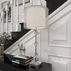 Glass Table Lamp With Drum Shade Silver - Olivia & May -Famous Lighting Store GUEST 2b5f7cec f71a 444f 9dfa da93de3e70f6