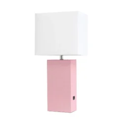21" Lexington Leather Base Modern Home Decor Bedside Table Lamp With USB Charging Port And Fabric Shade - Lalia Home -Famous Lighting Store GUEST 2c424fea 762a 4b9d bd20 7af77db42851