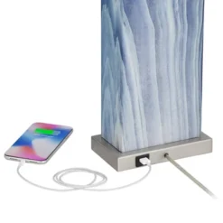 360 Lighting Connie Modern Table Lamps 25" High Set Of 2 Blue Faux Marble With USB Charging Port Table Top Dimmers White Shade For Bedroom Office Desk -Famous Lighting Store GUEST 2cdb6dbb a15b 4b6a 9904 7b2c9816d8cf