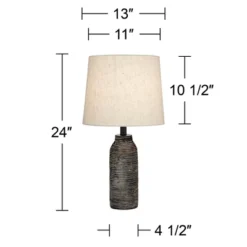 360 Lighting 24" High Mid Century Modern Farmhouse Rustic Table Lamps Set Of 2 Black Finish Oatmeal Shade Living Room Bedroom Bedside Nightstand House -Famous Lighting Store GUEST 2d3e891d 8f61 4f7b 8896 7d609402f79a