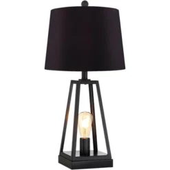 Franklin Iron Works Kacey Industrial Table Lamps 25 1/4" High Set Of 2 Dark Metal With USB LED Nightlight Black Faux Silk Shade For Living Room Desk -Famous Lighting Store GUEST 2f6d752f e6b7 4b2c b193 0817dfa14651