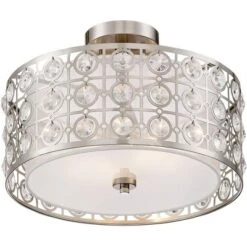 Possini Euro Design Saira Modern Ceiling Light Semi Flush Mount Fixture 16" Wide Brushed Nickel Crystal Organza Drum Shade For Bedroom Kitchen Hallway -Famous Lighting Store GUEST 2fca2bd0 5fb8 491e 8a14 73d05a4290d8