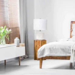 19" Contemporary Bohemian Ceramic Eyelet Pattern Floral Textured Bedside Table Lamp With Fabric Shade Off-White - Lalia Home -Famous Lighting Store GUEST 30f3690a 6921 48a3 bdce 87fc377b1f20