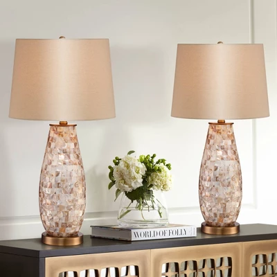 Regency Hill Cottage Table Lamps 26.5" High Set of 2 Mother of Pearl Tile Vase Beige Drum Shade for Living Room Family Bedroom Bedside Office Regency Hill Cottage Table Lamps 26.5" High Set Of 2 Mother Of Pearl Tile Vase Beige Drum Shade For Living Room Family Bedroom Bedside Office -Famous Lighting Store GUEST 3156c3cd e2ff 4c54 ac75 ddd4ac7761e5