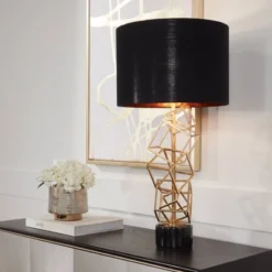 Possini Euro Design Modern Table Lamp 30" Tall Gold Metal Geometric Cube Black Drum Shade For Bedroom Living Room Bedside Nightstand Office Kids House -Famous Lighting Store GUEST 31aa2ea8 0658 4fb7 8d69 26540e989909