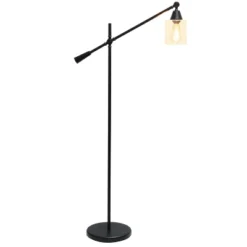 Swing Arm Floor Lamp With Glass Cylindrical Shade Black - Lalia Home