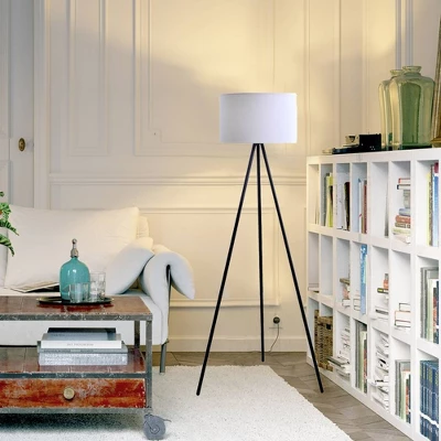 61.25" Metal Tripod Floor Lamp with Linen Shade Black/White - Cresswell Lighting 61.25" Metal Tripod Floor Lamp With Linen Shade Black/White - Cresswell Lighting -Famous Lighting Store GUEST 34b3dac2 0ef4 428c bc73 b8d182fdbd8a