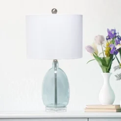 Glass Table Lamp With White Drum Shade Blue - Lalia Home -Famous Lighting Store GUEST 35c767f9 5759 4894 868e 139a33c070d5
