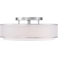 Possini Euro Design Modern Ceiling Lighting Semi Flush Mount Fixture 20" Wide Chrome 3-Light Sheer Outer Off White Inner Drum Shade For Bedroom House -Famous Lighting Store GUEST 371bb737 03fa 4285 b6a2 498ffb003828