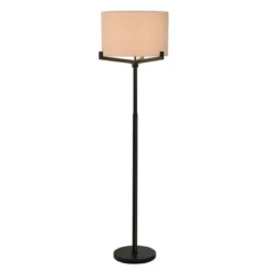 Industrial Floor Lamp With Multi Supports Brushed Black And Light Beige Shade - StyleCraft