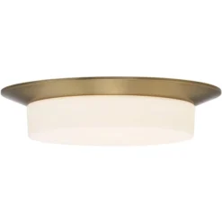 Possini Euro Design Melber Modern Ceiling Light Flush Mount Fixture 14" Wide Warm Brass Gold 3-Light Opal White Glass Shade For Bedroom Living Room -Famous Lighting Store GUEST 3d28ca59 2a64 452e 9aeb 9fe7090909bc