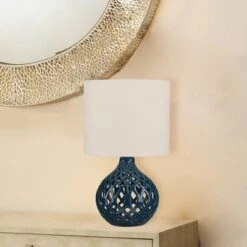 Fretwork Ceramic Table Lamp Ceramic With Drum Linen Shade Blue - Splendor Home 4 Fretwork Ceramic Table Lamp Ceramic With Drum Linen Shade Blue - Splendor Home -Famous Lighting Store GUEST 3d41d4bc f887 4954 ab62 d46350c8584b